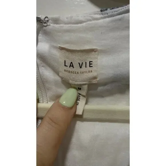 La Vie Rebecca Taylor White Floral Mini Dress | Puff Sleeve Dress M 17” PTP - Picture 3 of 4